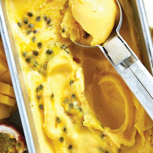 Mango, passionfruit and coconut ‘nice cream’