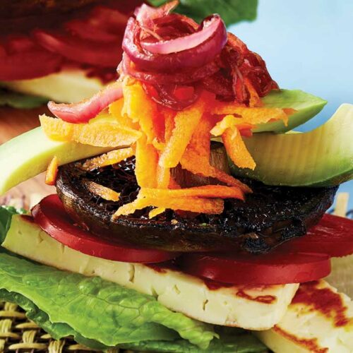 Garlic mushroom and haloumi burgers