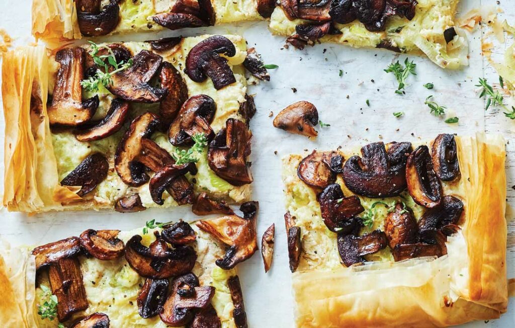 Mushroom, leek and ricotta open pie