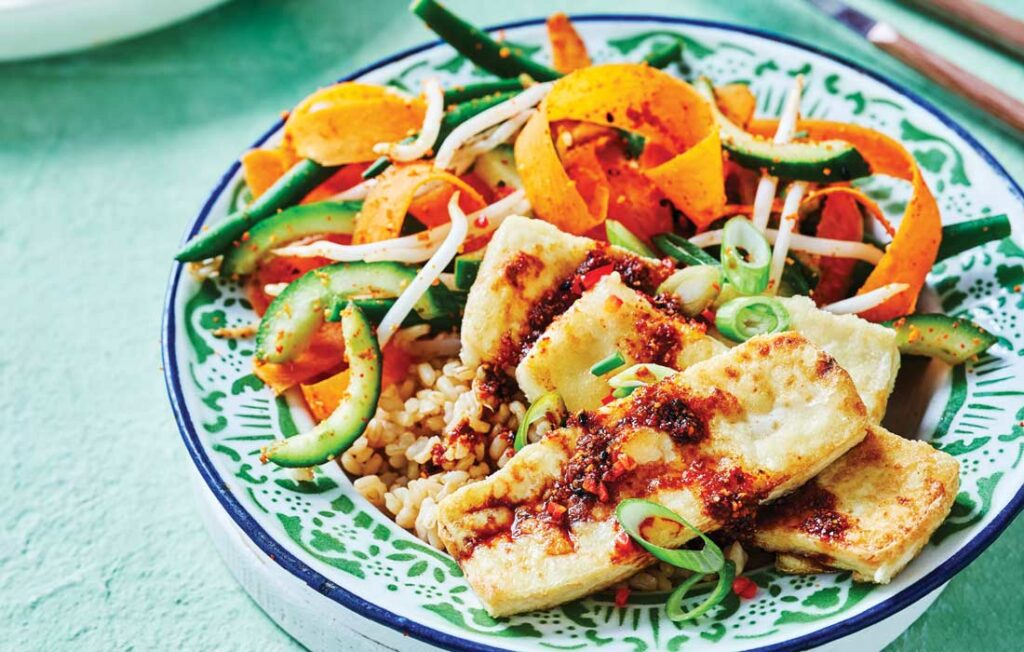 Salt and pepper tofu with pickled vegetable salad