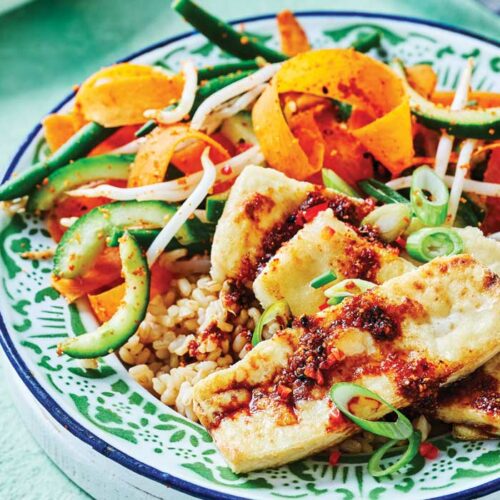 Salt and pepper tofu with pickled vegetable salad