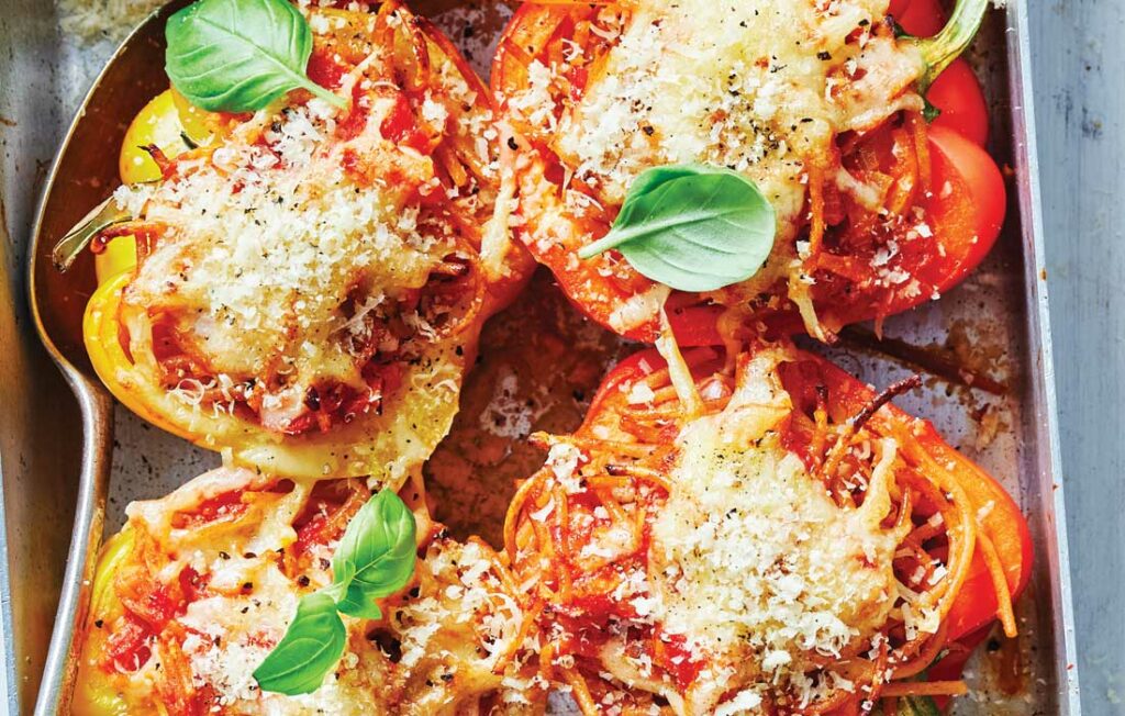 Spaghetti-stuffed capsicums