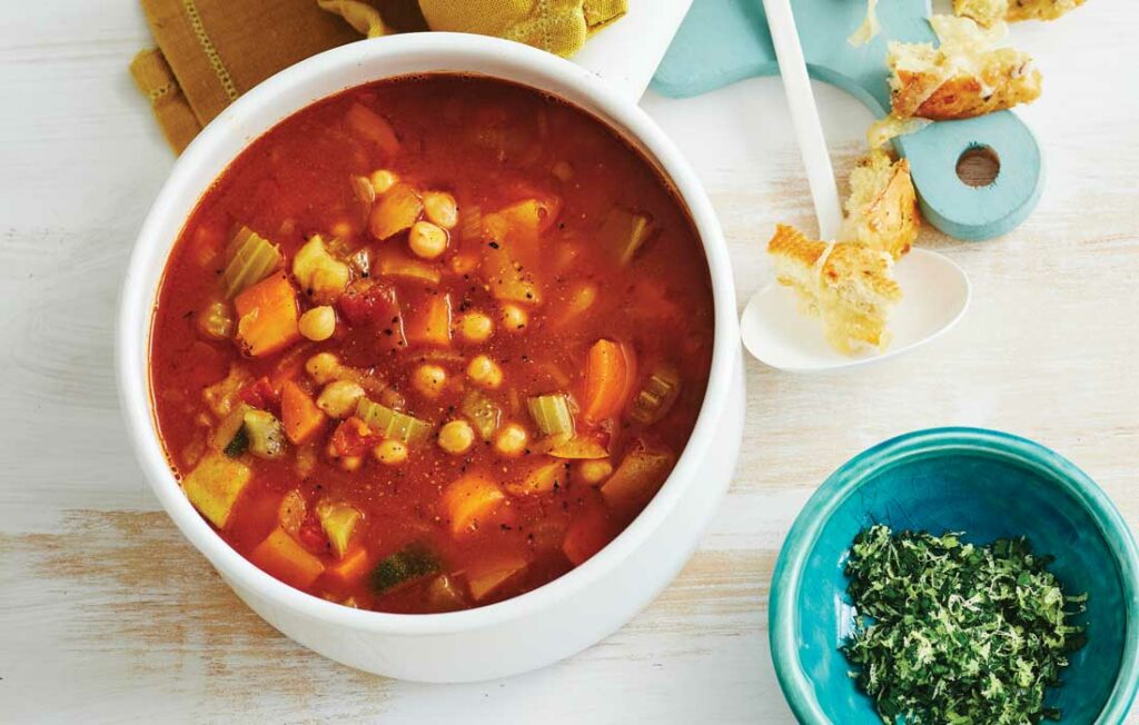 Chickpea minestrone with parmesan grain croutons Chickpea minestrone with parmesan grain croutons