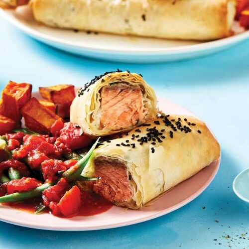 Cheat’s salmon filo pies