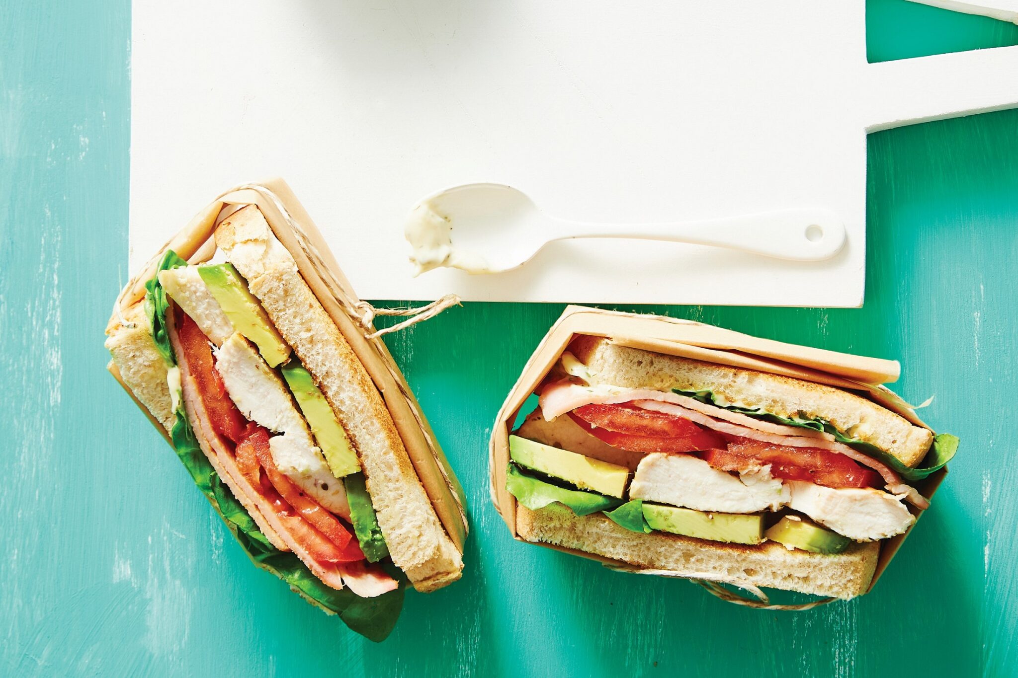 Grilled chicken, bacon and avo club with herbed mayo