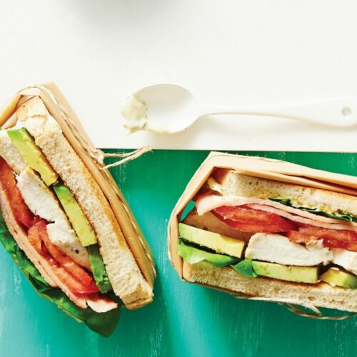 Grilled chicken, bacon and avo club with herbed mayo