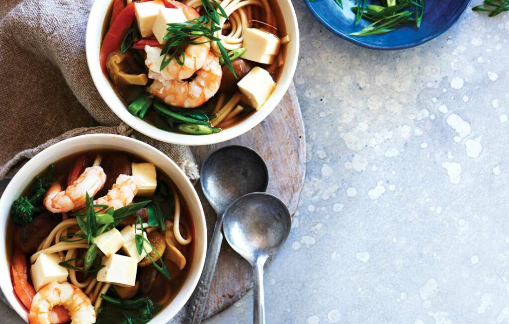 Prawn and silken tofu udon noodle soup Prawn and silken tofu udon noodle soup
