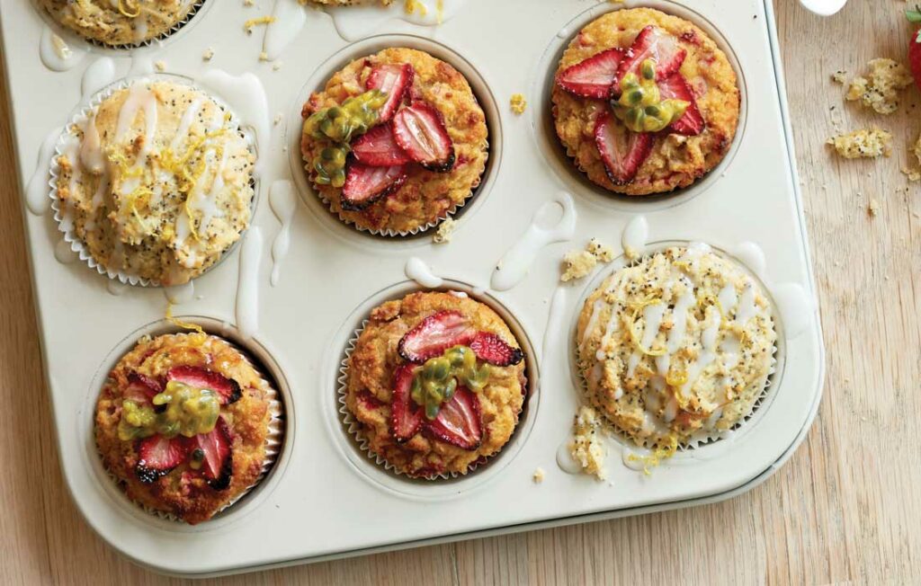 Strawberry, almond and passionfruit muffins Strawberry, almond and passionfruit muffins