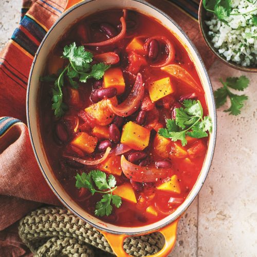Vegan butternut and bean stew with cauliflower rice