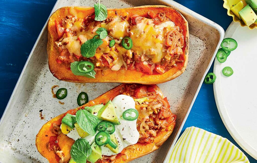 Beef and pumpkin taco boats