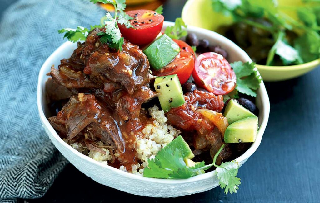Mexican-style beef and quinoa bowls