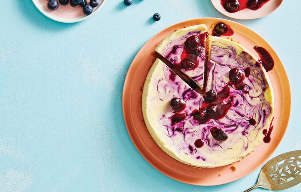 Baked blueberry lemon cheesecake