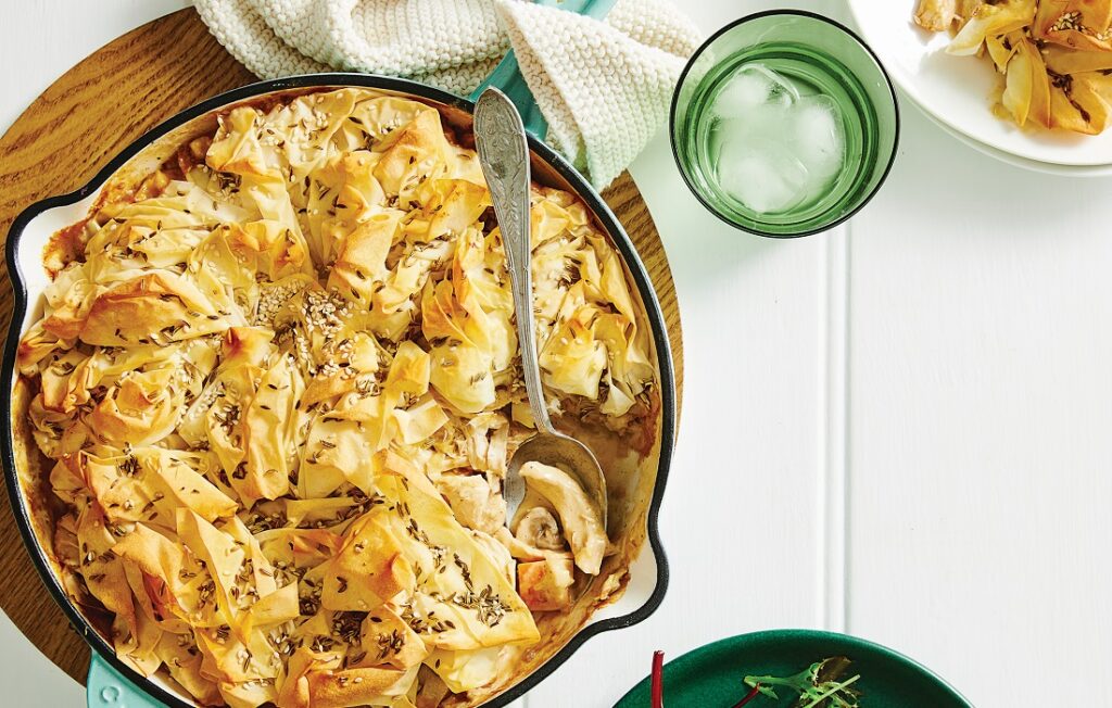 Chicken, leek and mushroom pan pie