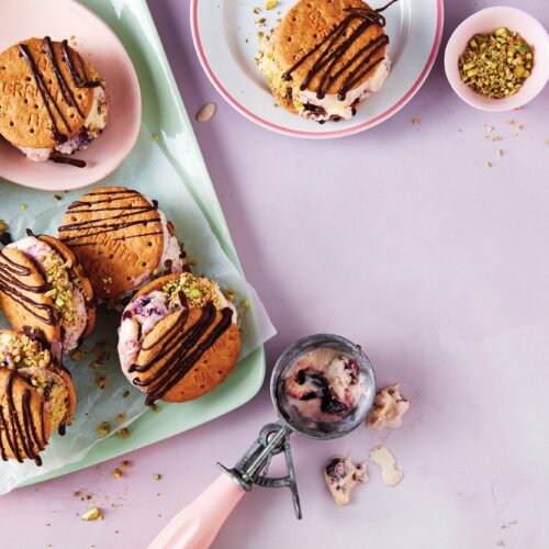 Cherry swirl choc ice cream sandwiches