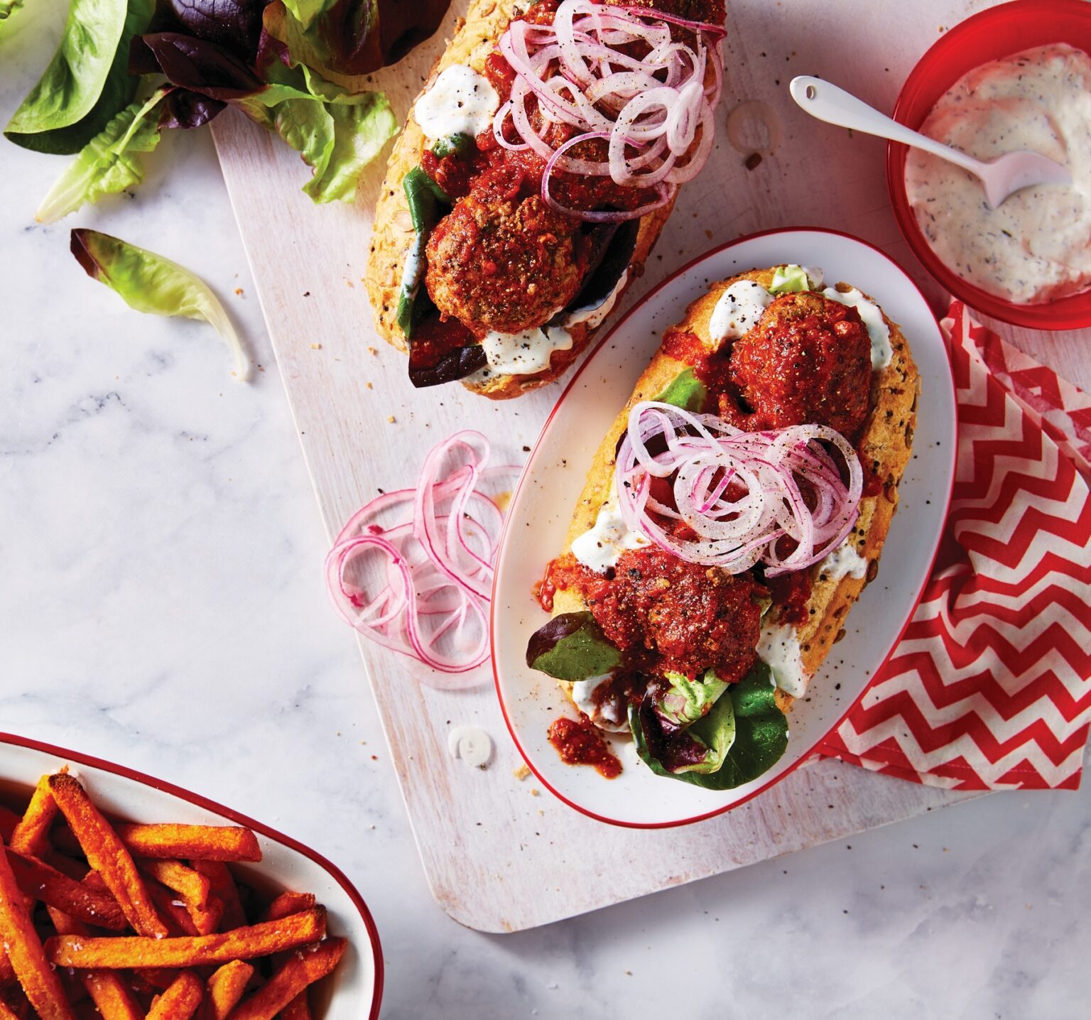 Greek-style beef meatball subs