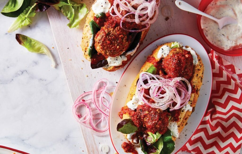 Greek-style beef meatball subs