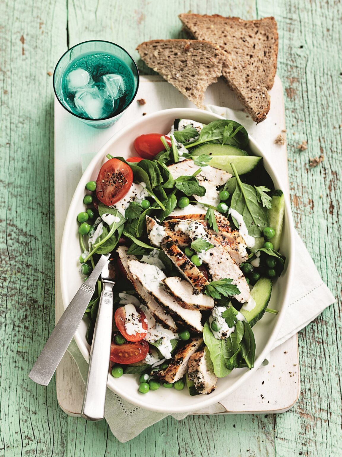 Sumac chicken with green pea salad