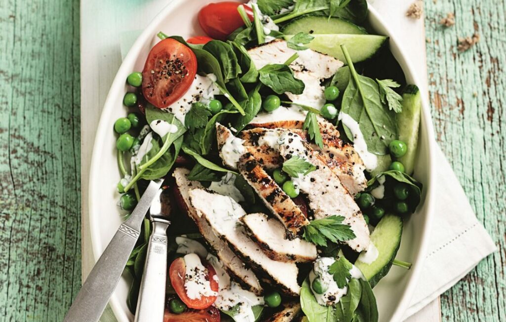 Sumac chicken with green pea salad Sumac chicken with green pea salad