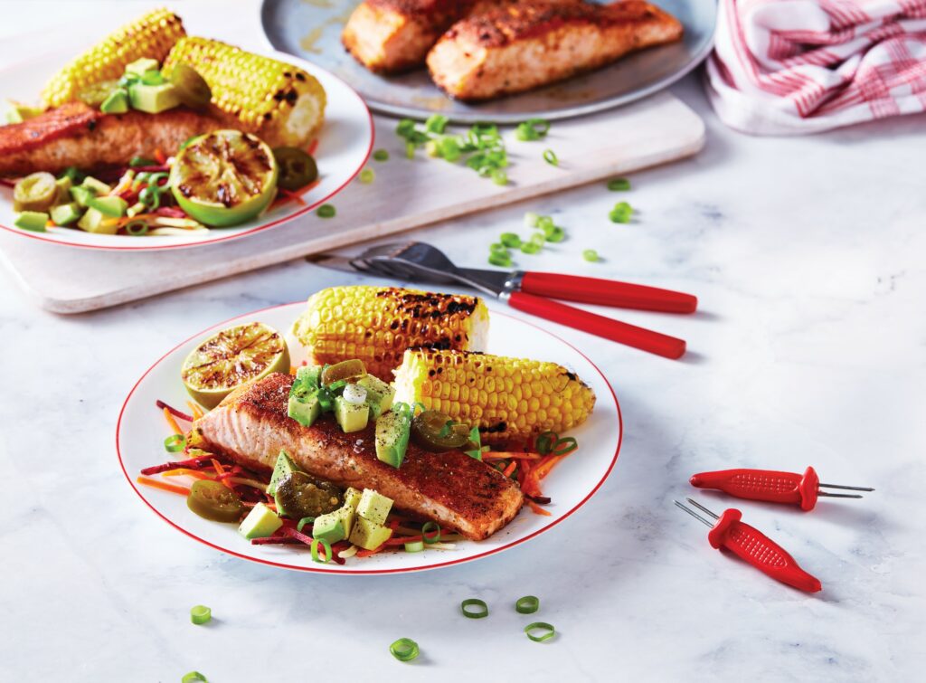 Summer salmon with charred lime corn Summer salmon with charred lime corn
