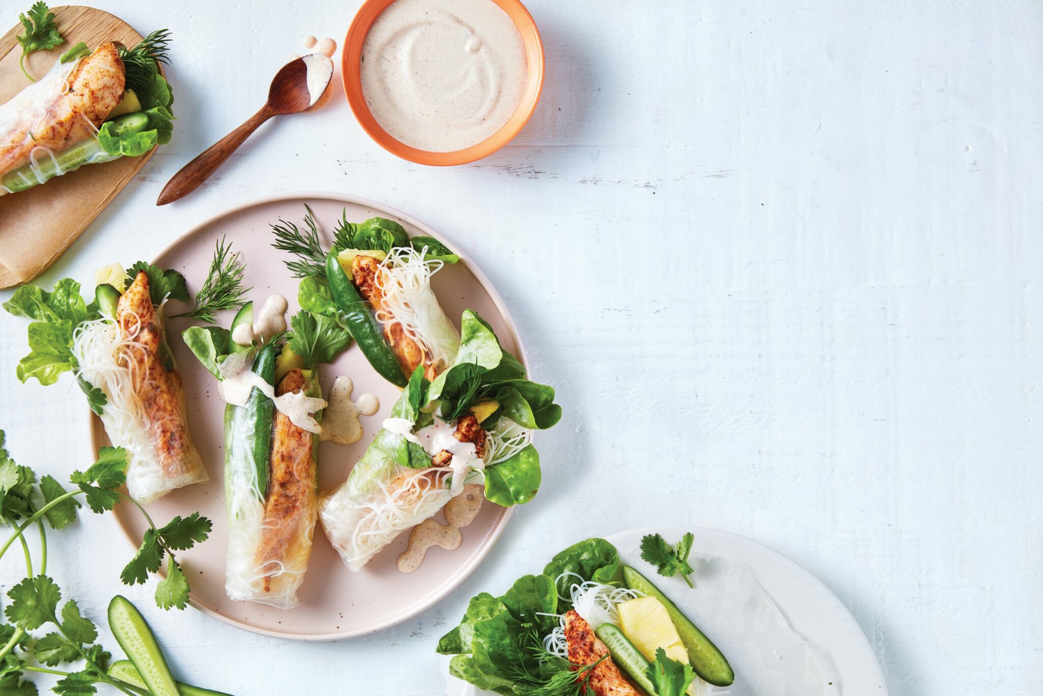 Cajun chicken rice paper rolls with Cajun mayo