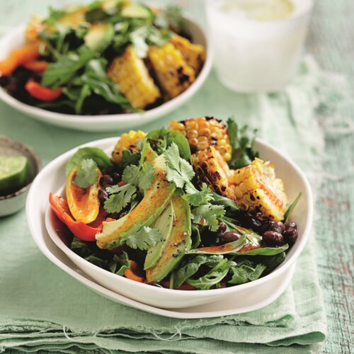 Charred corn, black bean and avocado salad