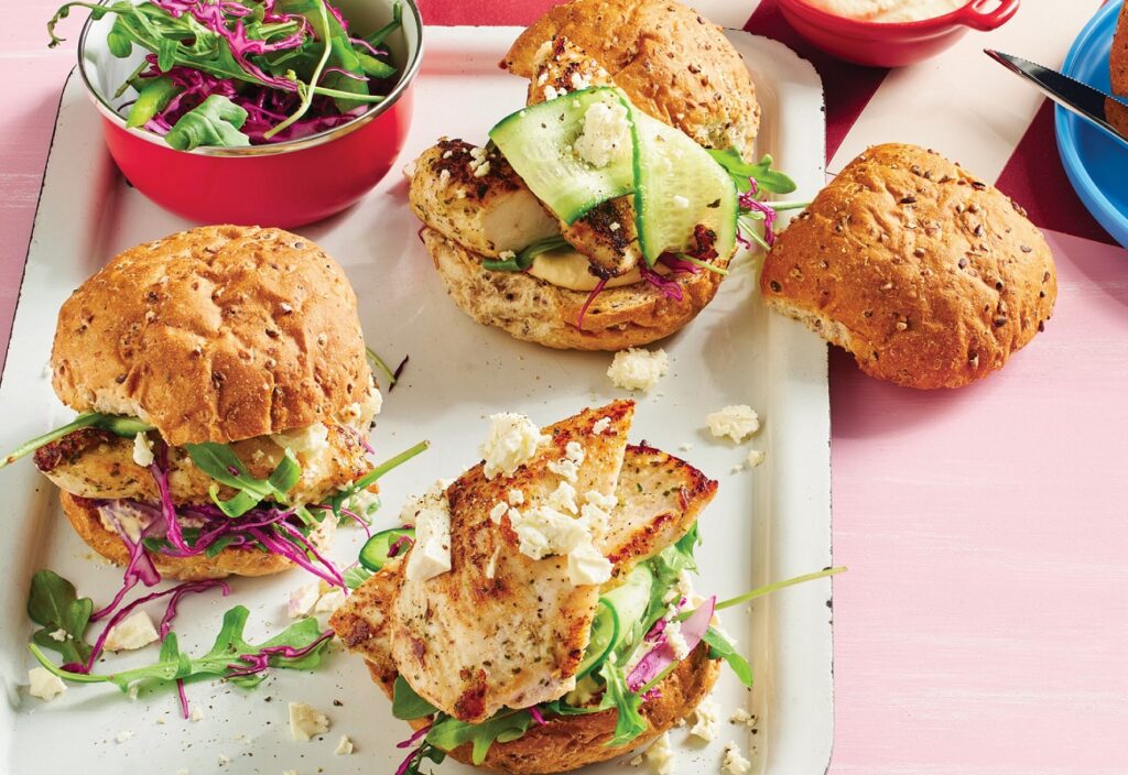 Chicken and feta burgers Chicken and feta burgers