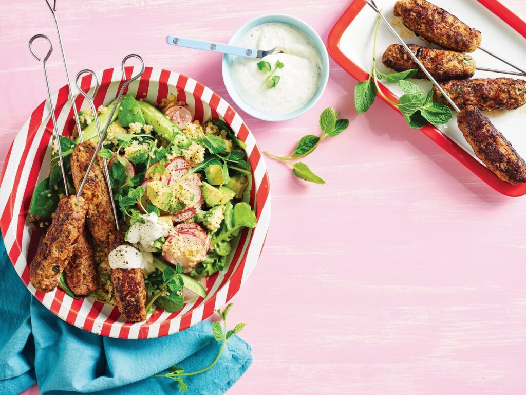 Minty lamb kofta with zesty salad Minty lamb kofta with spring salad