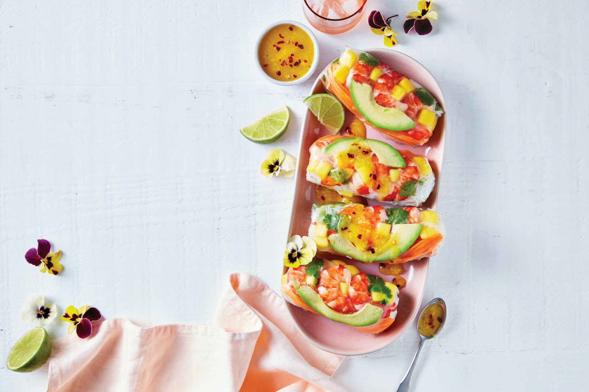 Prawn and mango rice paper rolls