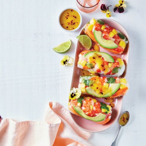 Prawn and mango rice paper rolls