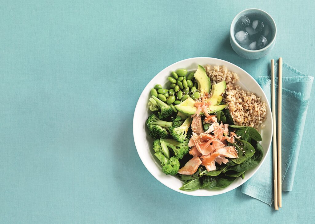 Salmon brown rice bowl
