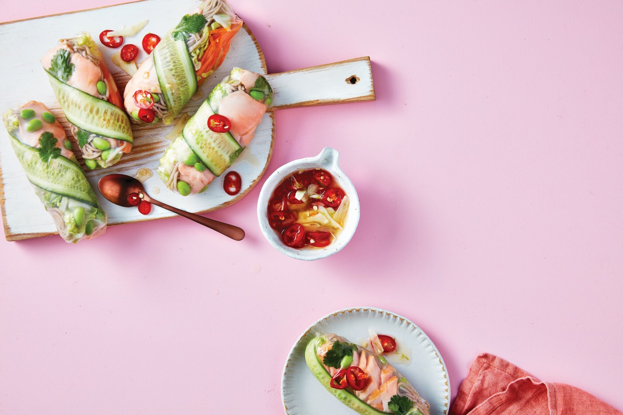 Tamari salmon rice paper rolls 