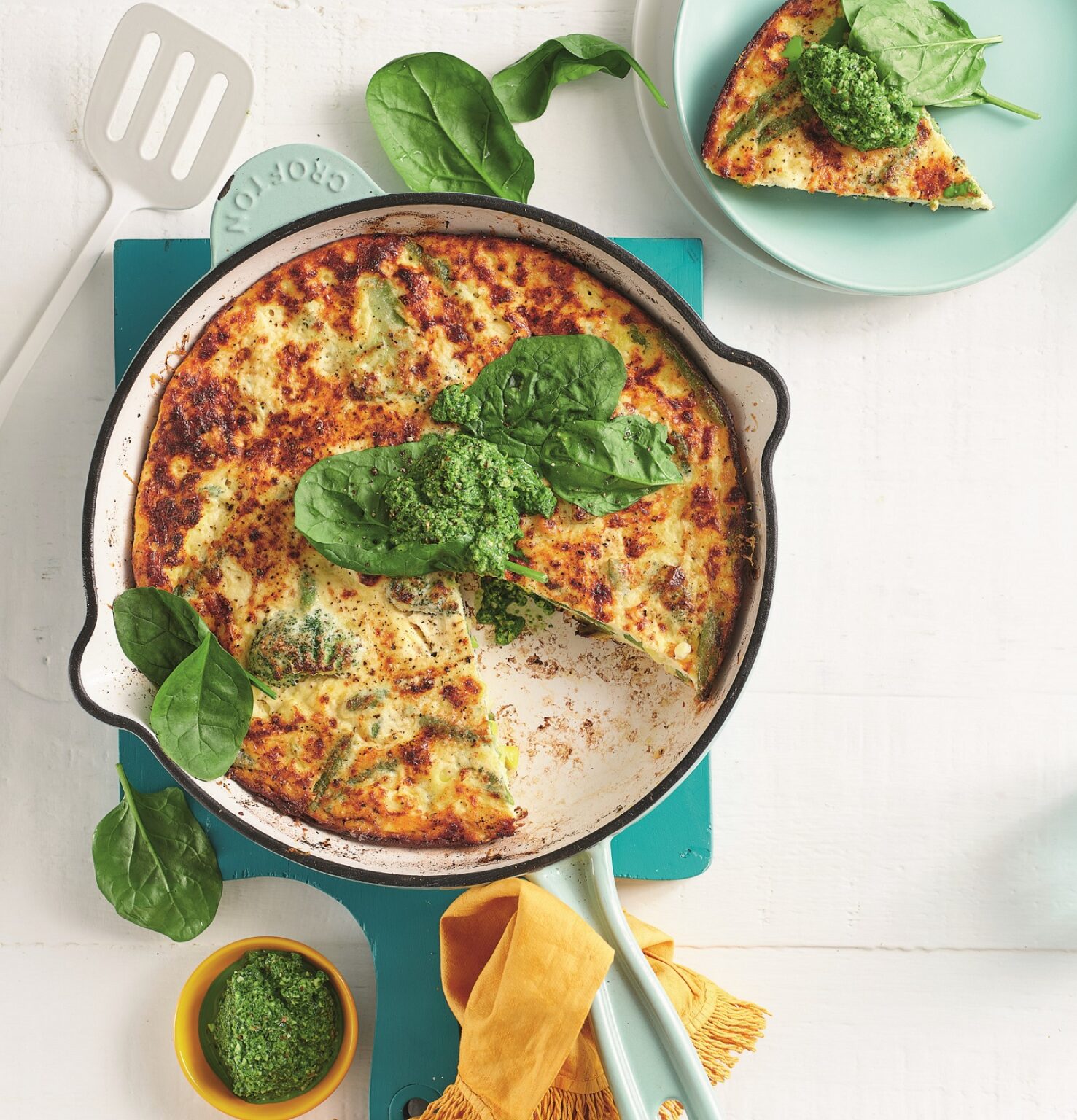 Vegie frittata with spinach salsa verde