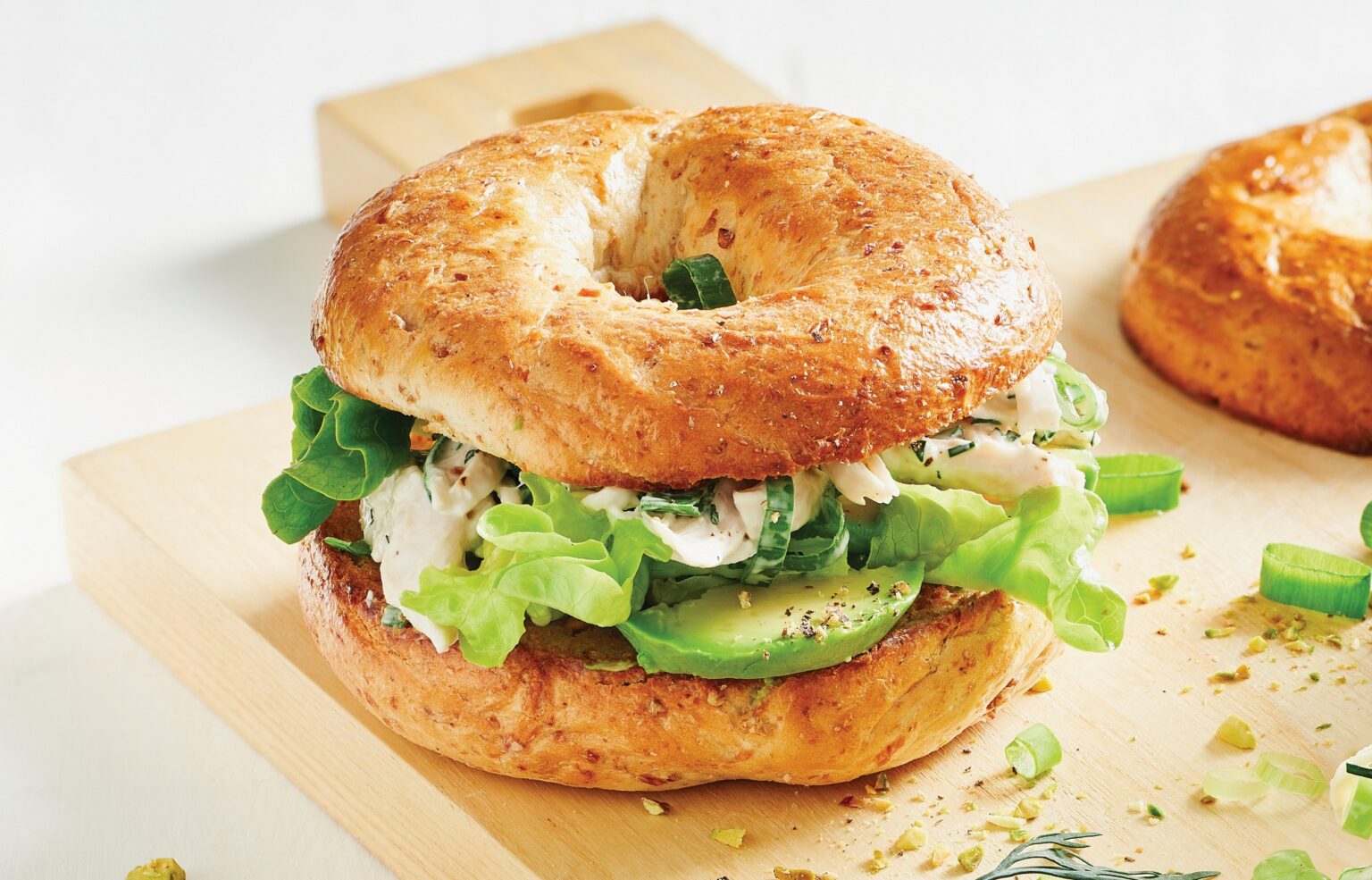 Chicken and pistachio bagels