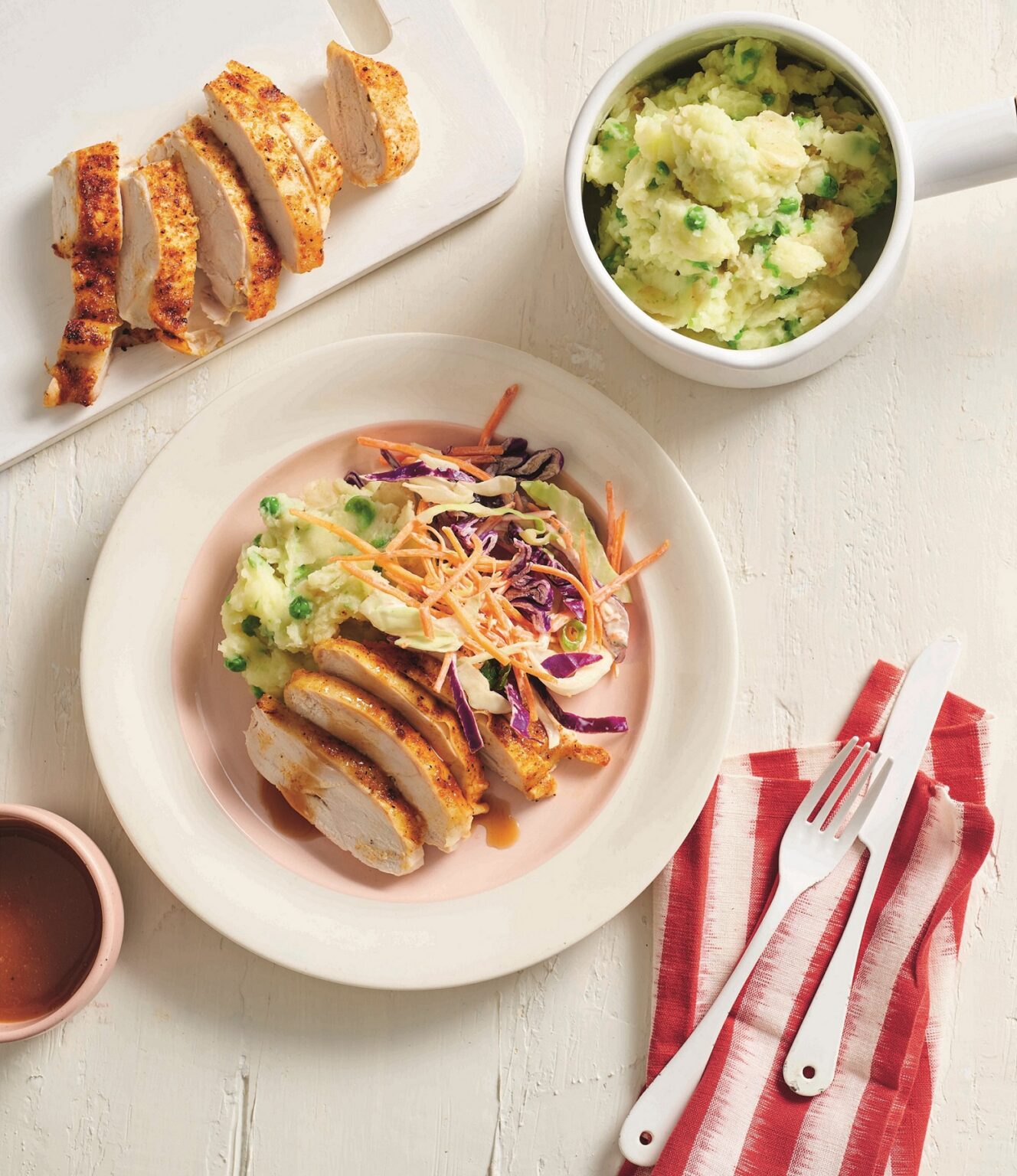 Roast chicken with mash, gravy and slaw