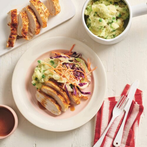 Roast chicken with mash, gravy and slaw