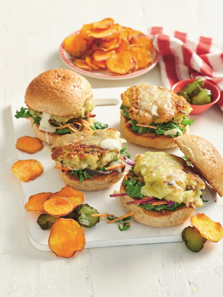 Fish burger with sweet potato chips Fish Burger with sweet potato chips