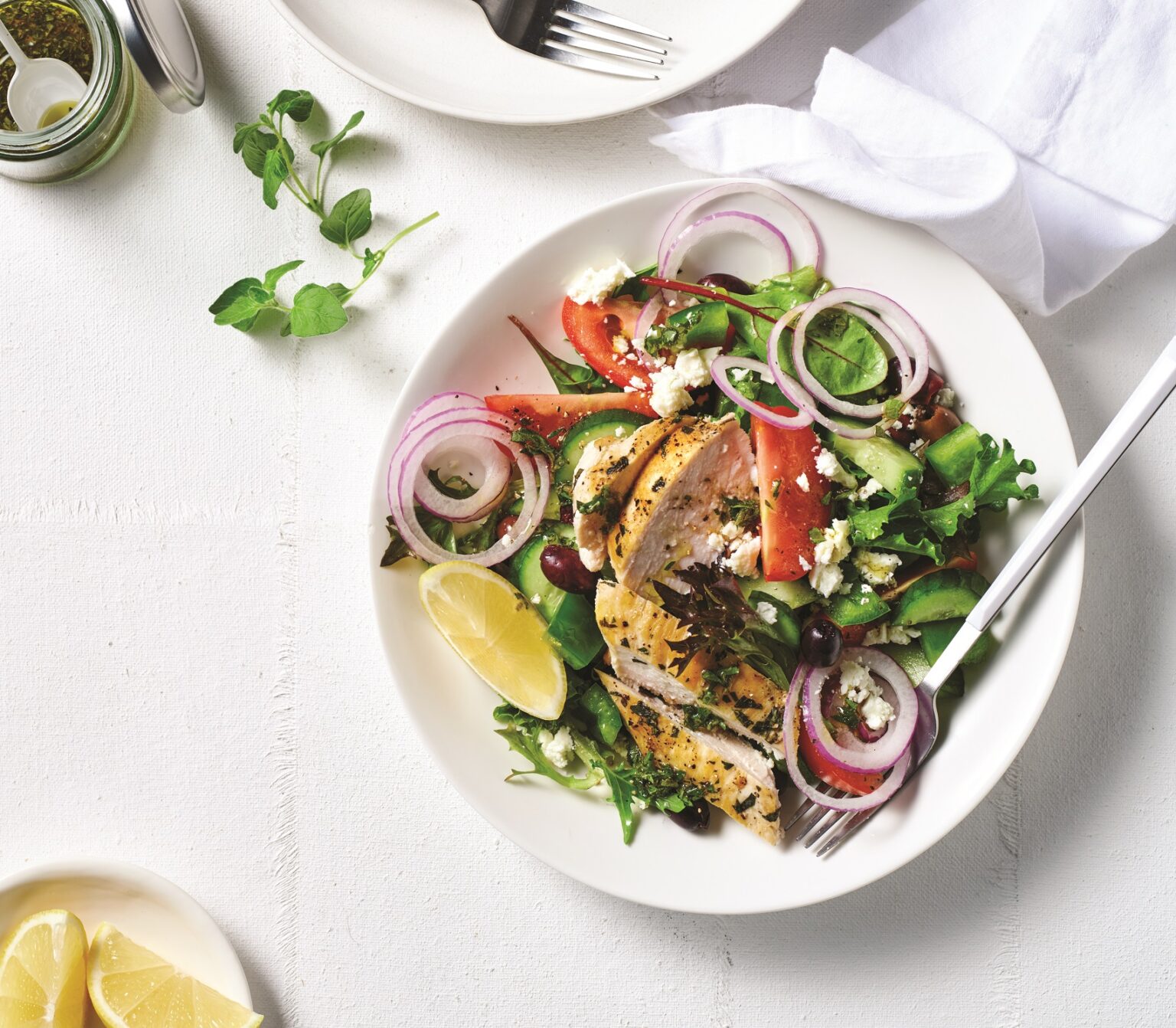 Oregano chicken Greek salad
