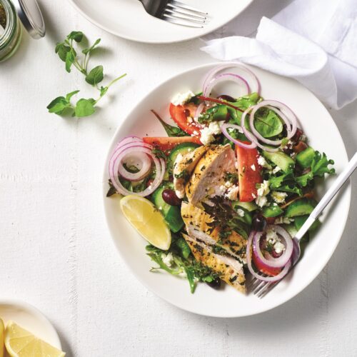 Oregano chicken Greek salad