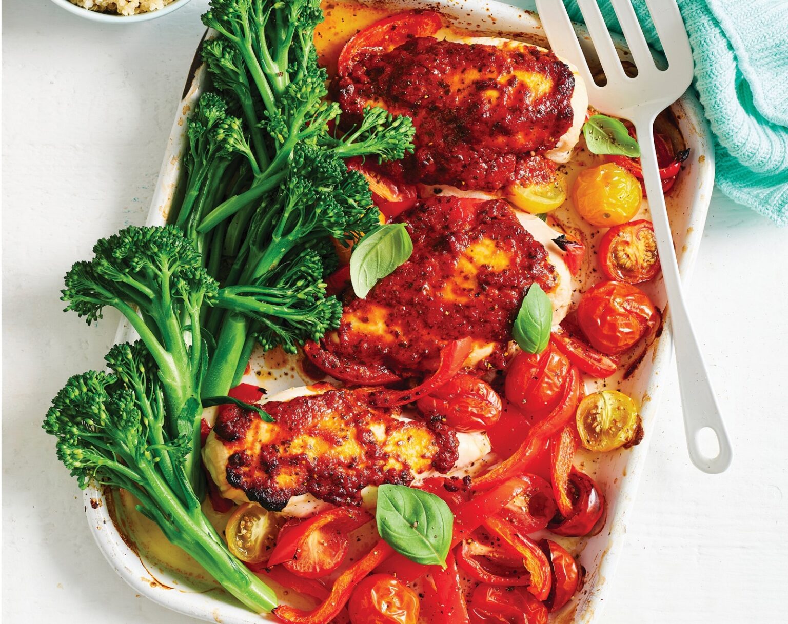 Pesto chicken bake with cherry tomatoes