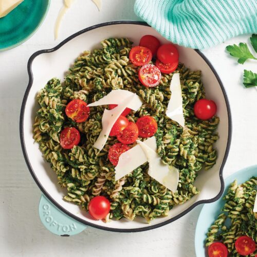 Speedy green saucy buckwheat pasta