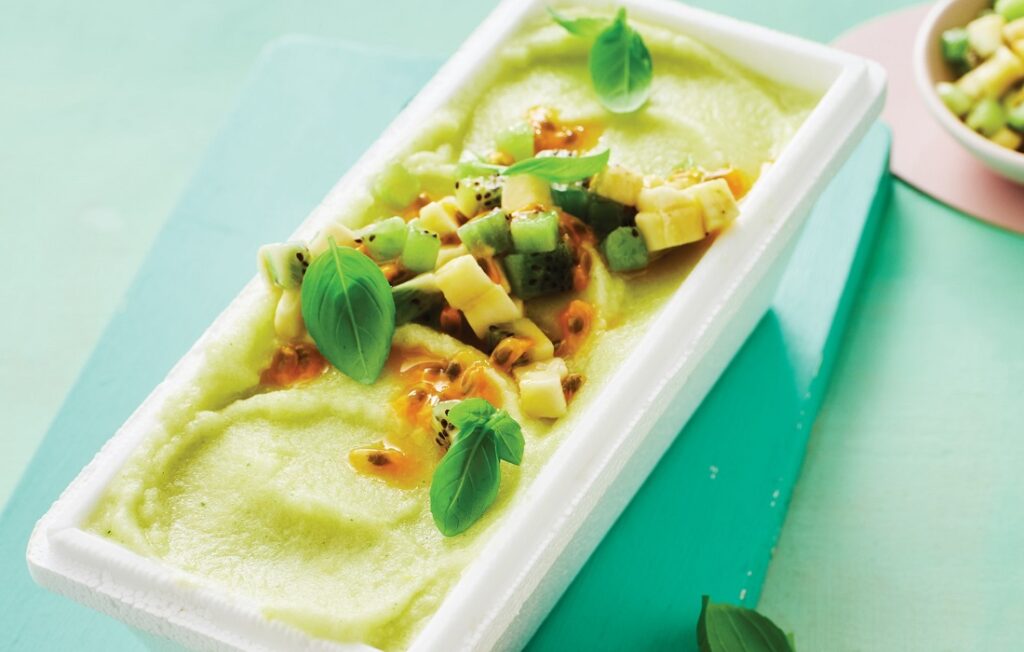 Pineapple sorbet with fresh fruit Pineapple sorbet with fresh fruit