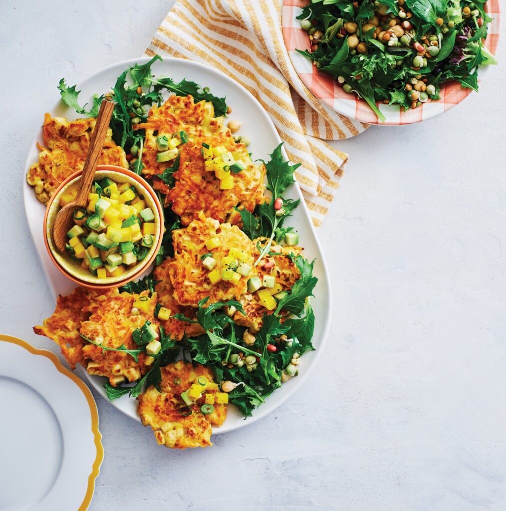 Tofu and sweet potato fritters with mango salsa Tofu and sweet potato fritters with mango salsa