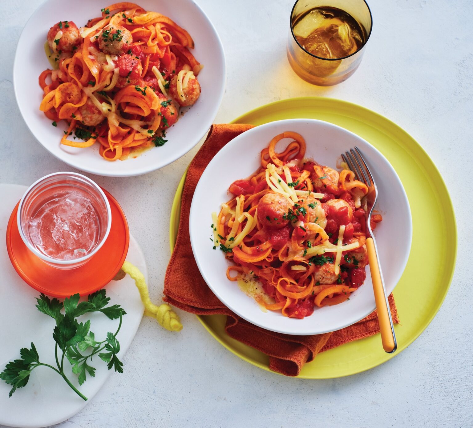 Vegie ‘meatballs’ with sweet potato noodles