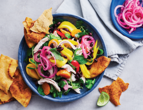 Chicken, mango and mandarin salad with pita crisps