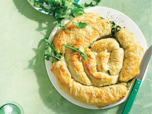 Coiled zucchini and spinach pie