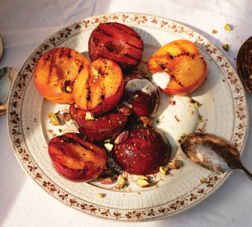 Chargrilled plums with honey yoghurt