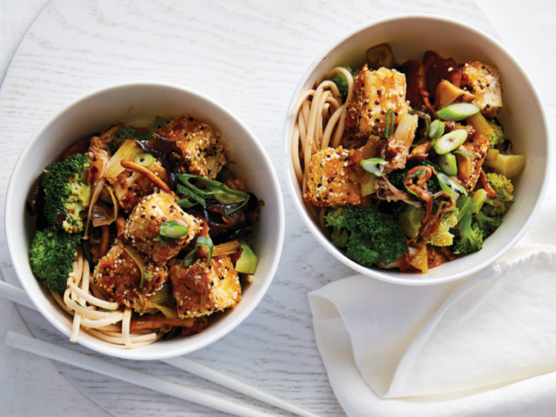 Crispy quinoa tofu and  black bean stir-fry