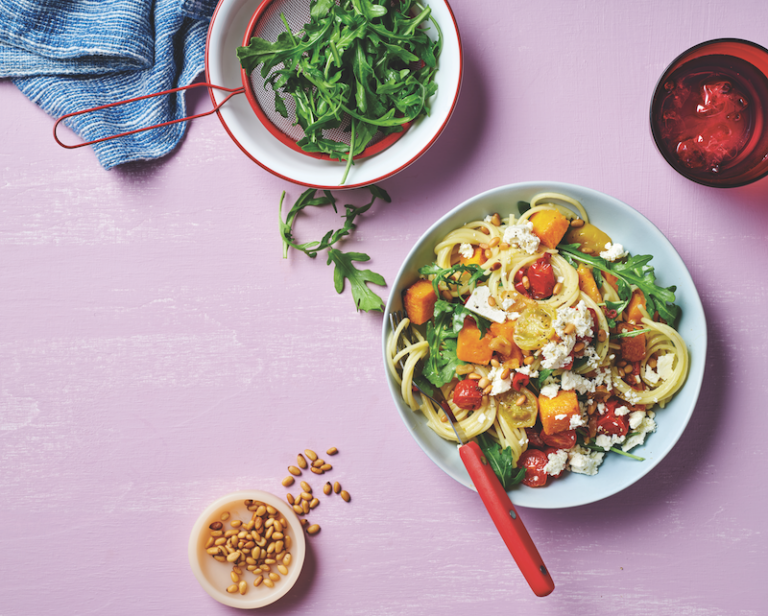 Butternut, feta and garlic spaghetti