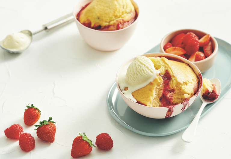 Mixed berry self-saucing puddings