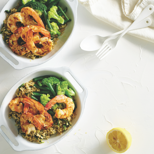 Lemon prawns with spinach rice